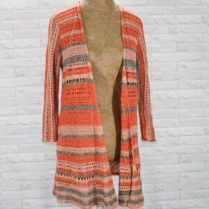 STYLE & CO Cardigan Sweater Open Front Knit Orange Marled Fall Orange Medium